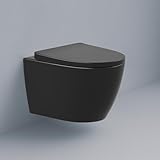 SANFINO® Wand WC Spülrandlos mit Tornado Spülung I Hänge WC Tiefspüler inkl. Toilettensitz mit Absenkautomatik (Softclose) & Quick-Release, WC Deckel aus Duroplast, Kloschüssel hängend, Schwarz