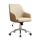 MBNKMEBU Bürostuhl aus Leder mit Rollen und Rückenlehne, Akzentstühle for das Home Office, Verstellbarer Drehstuhl mit Rollen for das Schlafzimmer und den Schminkraum(Khaki)