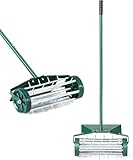 FANTASK Rasenlüfter Walze mit Stiel, Grün Handvertikutierer rollend, Rasenrolle mit 3cm Nägeln & Spritzschutz, Rasenbelüfter manuell 46 x 23 x 127 cm