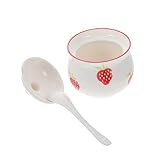 iplusmile Keramik Gewürzbehälter mit Löffel Hitzebeständig und Korrosionsresistent Erdbeer Muster Salz und Pfefferstreuer für Küche zur Aufbewahrung und Portionierung von Gewürzen Zuhause