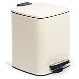 GREELUE Kosmetikeimer 6L, Mülleimer bad, Badmülleimer mit Deckel, (Soft Close) Tretmülleimer aus Metall für Badezimmer, WC, Schlafzimmer (Beige, 24 x 19,5 x 25 cm)
