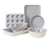 RIOVARM Keramik Antihaft Backformen Set 7 PCS-Backformen-Sets Backbleche für Backofen Backen Set Backblech Kuchenform Laib Pfanne Brotbackform Muffinform Cupcake-Blech Bratpfanne Bäckereibedarf
