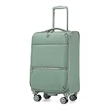 Miss Lulu Handgepäck Koffer 59.5 x 36.5 x 25 cm, Leichter weicher Reisekoffer mit getrenntem Nass-/Trockenfach, Rollkoffer mit 4 Rollen für Kurztrips und Business, Grün
