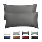 Bedsure Kissenbezug 40 x 80 2er Set - 100% Baumwolle Kopfkissenbezug 40x80, Kissenbezüge mit Reißverschluss, Kissenhülle - Weich Atmungsaktiv und Langlebig, Oeko-TEX Zertifiziert, Anthrazit Grau