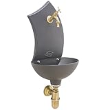 Gartenbrunnen Bongiovanni | Wandbrunnen | Modell Pinta | Anthrazit Gusseisen | mit Wasserhahn und Siphon aus Messing | für Haus Garten | Außenbrunnen (Messing brüniert)