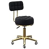 Verstellbarer Drehhocker mit Sitz und Rückenlehne aus PU-Leder für Salon und Theke, Titan-Gold-Finish auf Rädern
