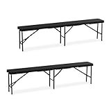 Relaxdays Bierbank 2er Set, klappbar, Kunststoff, Stahl, Campingbank, Balkon & Garten, HxBxT: 43 x 180 x 25 cm, schwarz