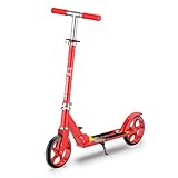 FOXSPORT Klappbarer Roller, Erwachsenen Scooter, Tretroller Kickscooter Cityroller - höhenverstellbar, 200mm Räder (Rot)