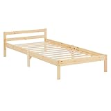 Homestyle4u Bett Holzbett 90x200 mit Lattenrost Kiefer Massiv Bettgestell Einzelbett Gästebett Holz Natur Massivholzbett