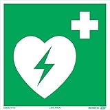 Schild Defibrillator (AED) 150x150 mm Rettungszeichen Defibrillator (AED) nach ISO7010 Kunststoffplatte
