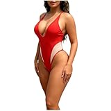 Saymany Damen Badeanzug Tiefer V Ausschnitt Bauchweg Einteiliger Bikini Monokini Patchwork Sexy Bademode Badeanzüge Slim Fit Atmungsaktiv Schwimmanzug One Piece Swimsuits Modische Strappy Bikini