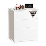 VASAGLE Nachttisch, Toolless-Technologie, superschnelle werkzeuglose Montage, Beistelltisch 3 Schubladen, Nachtschrank, Schlafzimmer, Wohnzimmer, mattweiß-cappuccinobeige LET778W01