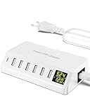USB-Ladegerät, 60 W, 7-Port-USB-Desktop-Ladegerät mit LED-Bildschirm, Multi-Geräte-Ladestation mit Echtzeit-Stromüberwachung für Telefon, Schnelllade-Hub für Zuhause, Büro, Reisen