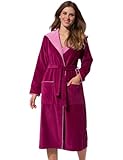 Morgenstern Bademantel für Damen aus Baumwolle mit Kapuze in Fuchsia Frauen Bademantel lang Sauna Mantel Frottee Größe XL Leonie