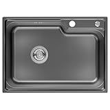 Auralum Spülbecken Schwarz Anthrazit 62 * 45CM, Küchenspüle Edelstahl Eckig mit Siphon & Über, Waschbecken Küche mit 2 HahnLöcher, Einbauspüle 1 Becken, Spüle Küche Edelstahl für 60er Unterschrank