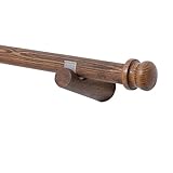 YPAPBHT Einfaches Massivholz Eschenholz Römische Stange Walnussfarbe Einzelstange Doppelstange Gardinenstange und Halterungssteckerring-Set(240CM)