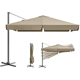 Sekey Alu Sonnenschirm Ampelschirm 300 cm x 300 cm, mit Kurbelbedienung, 360° drehbar und neigbar, inklusive Fußpedal, quadratisch Gartenschirm mit UV50+ Sonnenschutz für Garten und Terrasse
