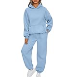 Trainingsanzug Damen Loungewear Damen Set Freizeitanzug Jogginganzug Damen Set Hoodie Hausanzug 2-Teilig Damen Kuschelig Sportanzug Damen Set Tracksuit Jogginganzüge Damen Lang Große Größen Blau 3XL
