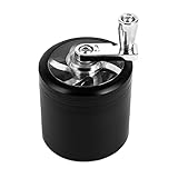 Bäcker & Lecker Grinder Crusher Pollen Kräutermühle mit Handkurbel für getrocknete Kräuter Spice Gewürze Herb aus Zinklegierung 4-teilig Set mit Pollen Scraper Schwarz