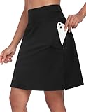 Desol Tennisrock Damen Schwarz Knielang Sportrock Hoher Taille Hosenrock Golfrock Wanderrock Damen mit Innenhose und Tasche