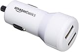 Amazon Basics - Kfz-Ladegerät für Apple- & Android-Geräte, USB-Anschluss: 2 Eingänge, 4,8 Ampere / 24 W, Weiß