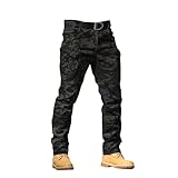 Generisch Trainingshose Herren Schwarz Wasserdicht,Camouflage Wanderhose,Outdoorhose Mehreren Taschen,Baggy Softshellhose,Leichte Jogginghose,Langlebige Taktischehose,Slim Fit Stilvolle Motorradhose