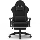 JUMMICO Gaming Stuhl Stoff, Schreibtischstuhl mit Massagefunktion, Bürostuhl Ergonomisch 90-180° Verstellbarer Verstellbare Armlehnen, 200kg, Schwarz