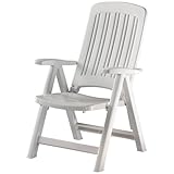 Tomaino -Gartenstuhl Klappbar aus Kunststoff - gartensessel wetterfest hochlehner 5 Positionen mit Armlehnen - Komfort und Entspannung für Balkon, Terrasse und Outdoor (Weiß)