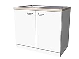 Flex-Well Smart Möbel 100 cm Spülenunterschrank mit Arbeitsplatte & Spüle - Weiß – Witus