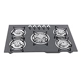5 Flammen Gaskochfeld, 77 x 51 x 7cm Erdgas Kochfeld,Einbau Gas Kochfeld für den Hausgebrauch Regelbare Flamme mit Automatischer Flammenausfallsicherung für Gastronomie und Hotellerie