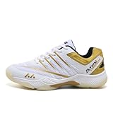 Xuanke Handballschuhe Herren Atmungsaktiv rutschfest Turnschuhe Damen Squashschuhe Leichte Wettkampf Trainingsschuhe (Weiß Gold,46)