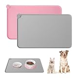 2-teiliges Set Napfunterlage Hund Katzen, Silikon Wasserdicht rutschfeste Futternäpfe Wassernapf Hundenapf Matte für Hund und Katze, 48x30cm Schwarz&Grau (Rosa + Grau, 48 * 30cm)