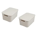 BranQ - Home essential Korb in Rattan Design 2er Set Grösse S 7l, Kunststoff PP, Creme, 7 l