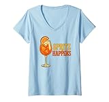 Damen SPRITZ HAPPENS X Hallöchen Aperölchen Retro Vintage Spritzy T-Shirt mit V-Ausschnitt