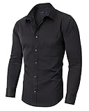 siliteelon Hemd Herren Langarm Bügelfrei Schwarz Business Anzug Hemen Regular Fit Formales Hemd Schwarze Freizeithemd mit Tasche Für Beerdigung Konferenz Arbeit Büro Graduierung Gedenksitzung XL