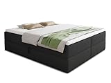 Boxspringbett Base mit 2 Bettkästen - Doppelbett mit Bonell-Matratze und Topper, Polsterbett, Freistehendes Bett, Bettgestell, Schlafzimmer (Schwarz (Inari 100), 180 x 200 cm)