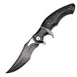 Klappmesser einhandmesser Hohe Härte Damaszener-Muster Schwarzes Rettungsmesser Outdoor Survival Messer für Camping für Outdoor & Survival Mit Lederhülle