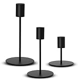 3er Set Schwarze Kerzenhalter aus Metall – Vintage Stabkerzenständer in 3 Höhen 16/14/8,5 cm – Elegante Tischdekoration für Hochzeit Weihnachten Wohnzimmer Dinner