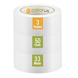 Colorus 3 x PVC-Schutzband PLUS | Putzband 50 mm x 33 m weiß gerillt | Putzerband Abdeckband leicht abreißbar | Klebeband für Innen und Außen | 14 Tage UV-Beständigkeit | Abklebeband Putz