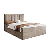 Lookway Boxspringbett Aurelia mit Bettkasten & Topper – Luxus Komfortbett mit Stauraum, Matratze & Kopfteil | Modernes Design & hoher Schlafkomfort (Cappuccino (Royal Velvet 176), 160x200 cm)
