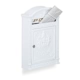 Relaxdays Briefkasten Antik, Englischer Wandbriefkasten, Aluguss, Briefschlitz für DIN A4, HBT: 44,5 x 31 x 9,5 cm, weiß