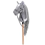 BEJOY Steckenpferd Spielzeug Pferd, Hobby Horse Holzpferd Plüschpferd zum Reiten für Kinder mit Halfter und Trense, Grau-Weiß