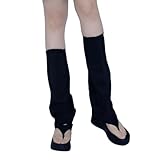kokdid Damen Punk Imitating Denims Flared Leg Warmer Solid Loose Wide Leg Cuff Distressed Trim Long Socks