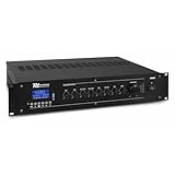 Power Dynamics PRM60 PA Endstufe - Verstärker für Lautsprecher und Musikanlagen, 100 Volt System, 60 Watt PA Verstärker, Bluetooth, MP3-Player, USB, SD, 2x Mic, Soundverstärker