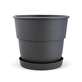 Plastard Blumentopf Milano 20 cm Durchmesser mit passenden Untersetzer Farbe Anthrazit Übertopf Blumenkübel für Garten Balkon Terrasse Pflanztopf