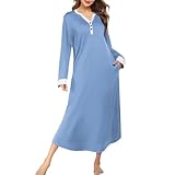 Generisch Maxikleid Damen Langarm Herbstkleid Damen V Ausschnitt Maxikleider Mit Knopfleiste Kleid Mit Taschen Lang Damenkleider Locker Kleider Casual Winterkleid Maxi Oversize Winterkleider Leicht