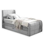 Stella Trading KUBA 2 Boxspringbett 100x200 mit Bettkasten, Silber - Bequemes Bett mit 7-Zonen-Federkern Matratze & Komfortschaum Topper - 103 x 113 x 220 cm (B/H/T)