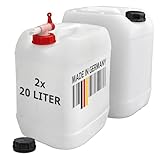 plasteo® 2X 20 Liter Getränke- Wasserkanister Natur mit Schraubdeckeln und 1x Hahn (DIN 61) | BPA Frei | Lebensmittelecht | Tragbar | Indoor und Outdoor | Made in Germany