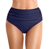 Damen Plus Size Bikinihose mit hoher Taille, Badehose, Strandshorts, gerüschte Unterseite, hoch geschnittene Badehose, vollständig bedeckende Badeanzughose, Sport-Yoga-Shorts, (Dark Blue, XXL)