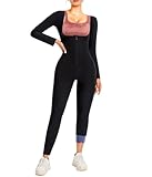 DEHORU Damen Saunaanzüge Langarm 3 in 1 Neopren Ganzkörper Jumpsuit Schwitzanzug Taillentrainer Schweieffekt Thermo(BK M)
